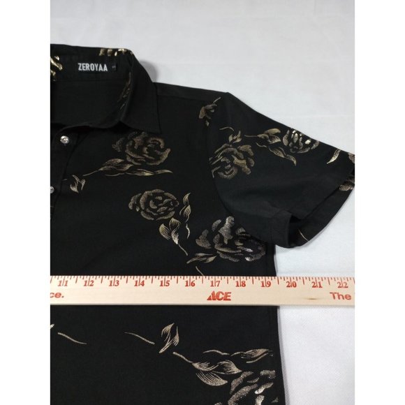 ZEROYAA Mens S Hipster Gold Rose Printed Slim Fit Short Sleeve Button Down - Picture 5 of 9